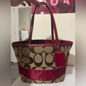Coach Vintage Legacy Red Stripe Signature Cs Tote Shoulder Bag 2006